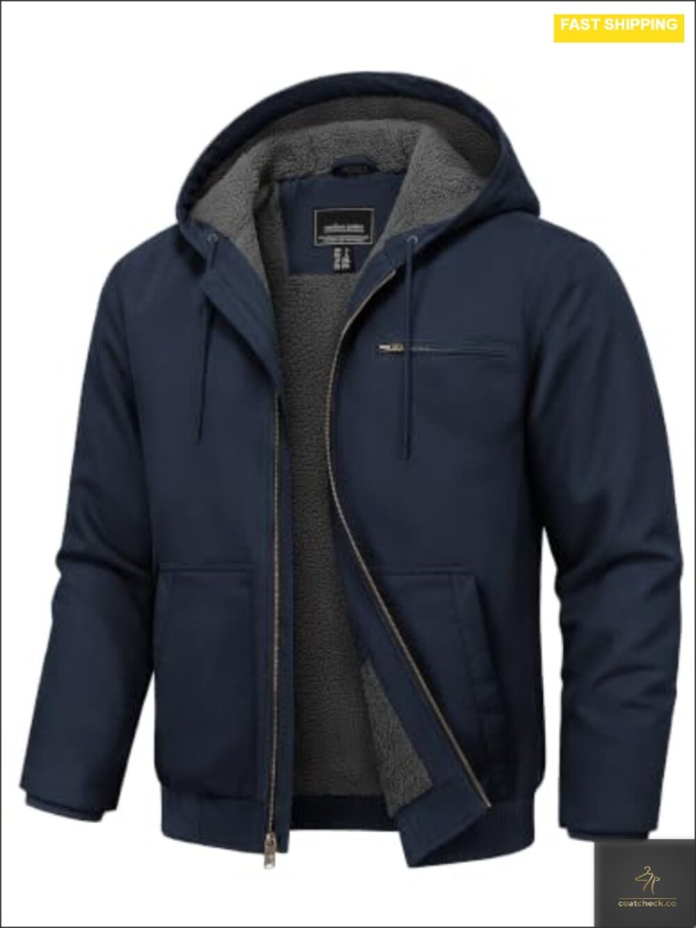 Men's Hooded Work Jacket Duck Canvas Sherpa-Lined Winter Coat Cotton